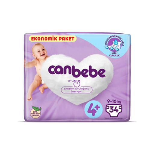 پوشک بچه جان به به مدل beb424e سایز 4+ بسته 34 عددی